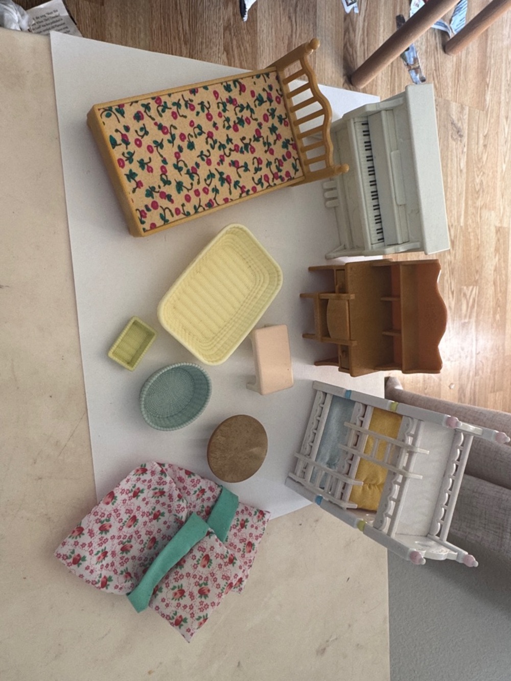 Kids Dollhouse Furniture Set - Floral Yellow & White Accessories